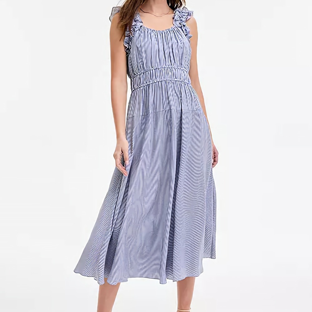 Robbie Bee Signature Ruffled A Line Sleeveless Midi Dress Womens Size L NWT